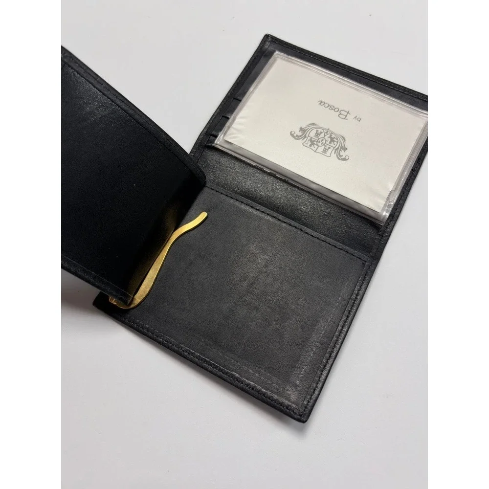 Bosca Saddler Black Real Leather USA Made Money Clip Wallet Removable Passcase